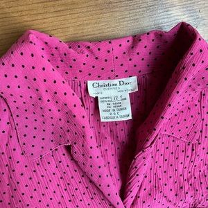 Vintage Christian Dior Crepe Short Sleeve Button Up Blouse